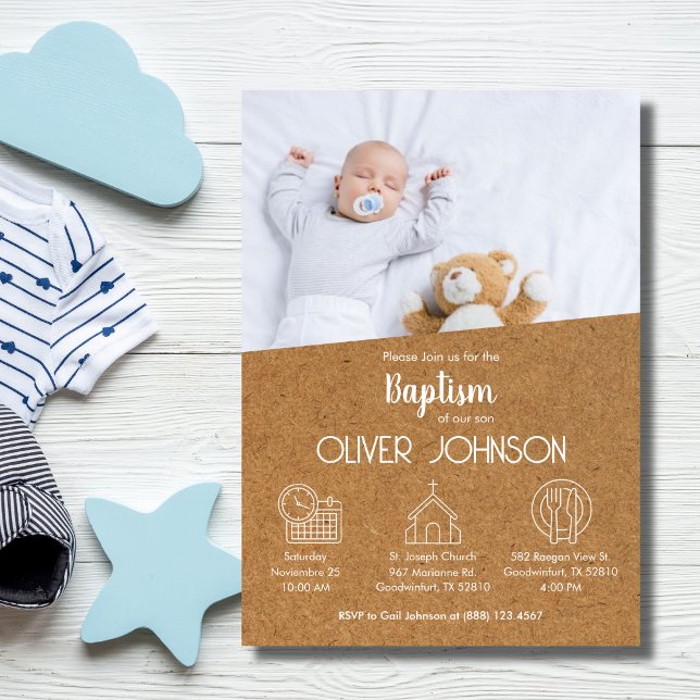 Convite Bautizo Invitación Foto Legant Boy Baptism (Criador carregado)