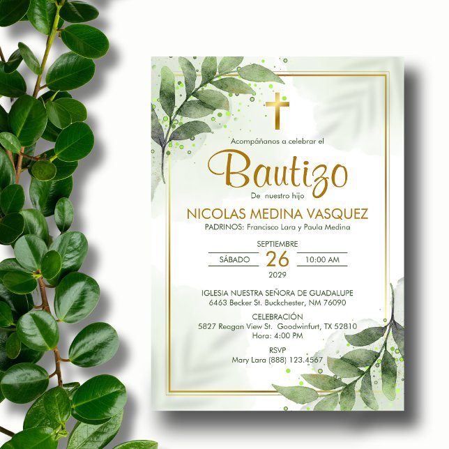 Convite Bautizo Invitación Greenery Batismo Religioso (Criador carregado)