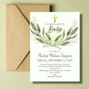 Convite Bautizo Invitación Greenery Batismo Religioso