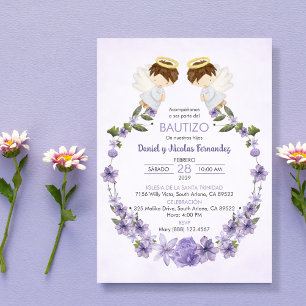 Convite Bautizo Invitación Twin Boy Cute Angels Baptism