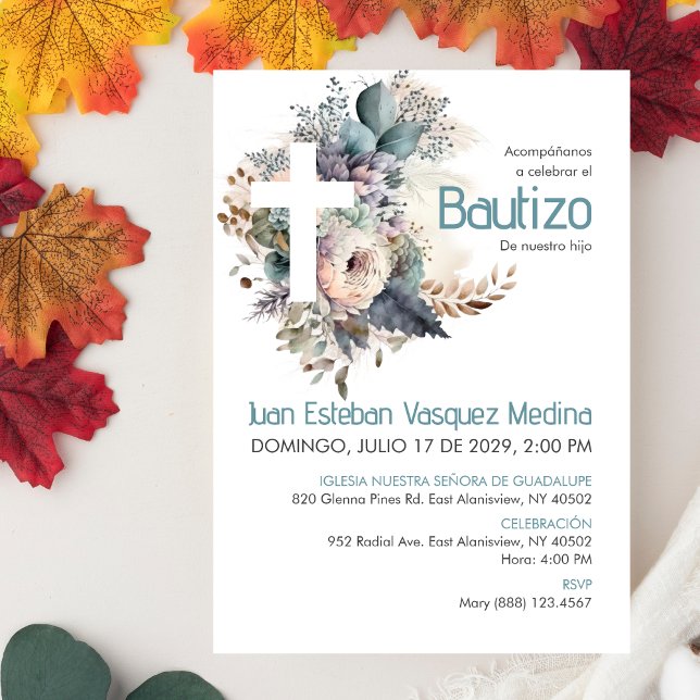 Convite Bautizo Invitation Elegant White Flowers Baptism (Criador carregado)