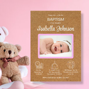 Convite Bautizo Invitation with Baby Girl's Photo Baptism