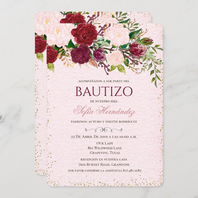 Convite Bautizo Niña Invitacione De bautizo Niña Baptism (Frente/Verso)