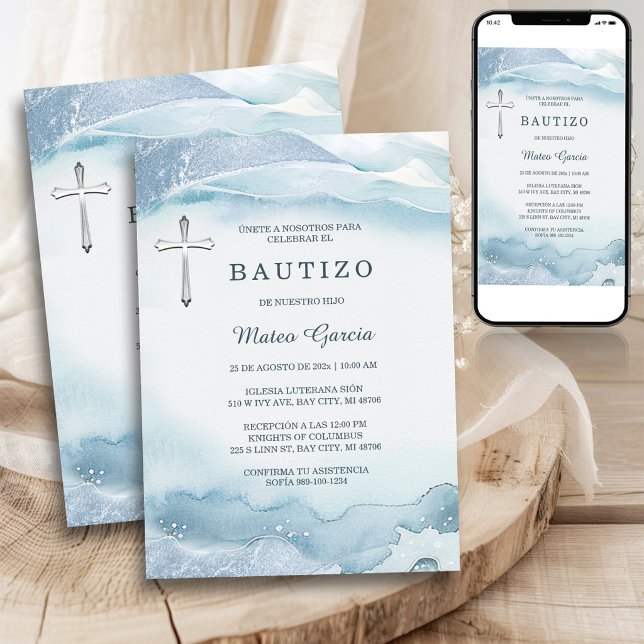 Convite Bautizo Niño Azul Cruz (Criador carregado)