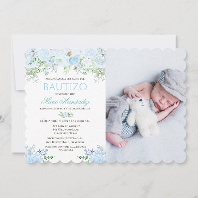 Convite Bautizo Niño Invitacione De bautizo Niño Baptism (Frente)