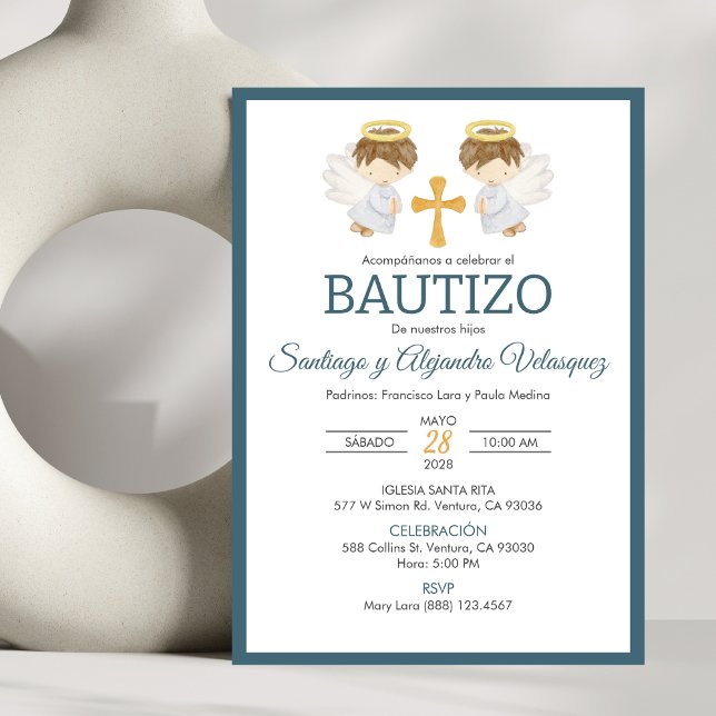 Convite Bautizo, rapazes Baptism, Cute Twin Angels (Criador carregado)