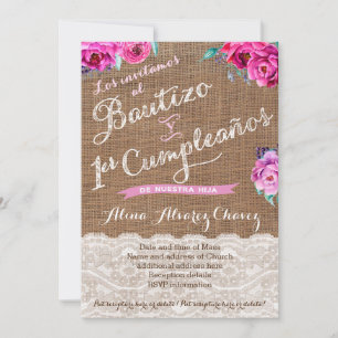 Convite Bautizo y primer cumpleaños, invitación castella