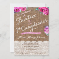 Bautizo y primer cumpleaños, invitación castellano