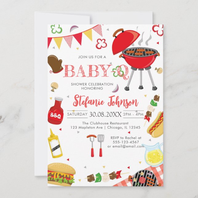 Convite BBQ Children's BABY-Q Baby Shower Invitation (Frente)