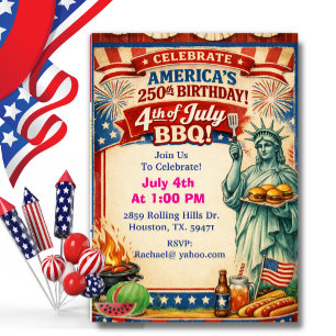 Convite BBQ dos 250 anos da América com a Estátua da Liber