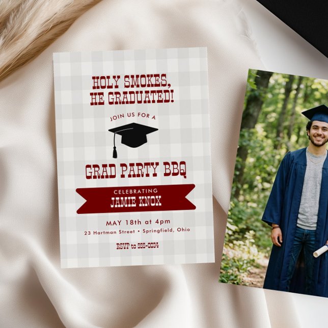Convite BBQ Graduation Party Invitation Photo Back (Criador carregado)