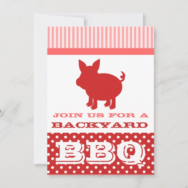 Convite BBQ Invitation - Red and Pink Pig (Frente)