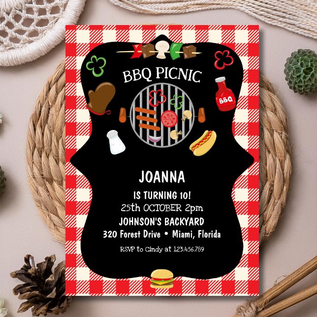 Convite BBQ picnic birthday party (Criador carregado)