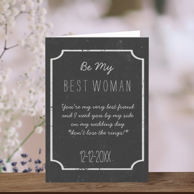 Convite Be My Best Woman Proposal Card (You can add your own proposal message to this chalkboard style Be My Best Woman Card)