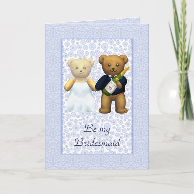 Convite Be my Bridesmaid Blue Teddy bear couple invite (Frente)