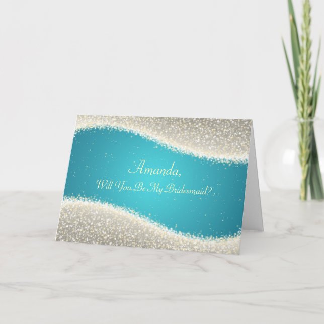 Convite Be My Bridesmaid Dazzling Sparkles Turquoise (Frente)