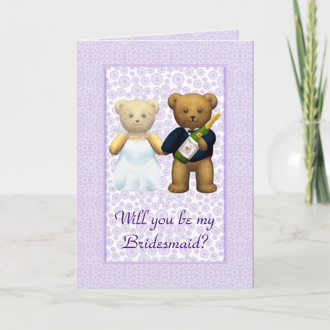 Convite Be my Bridesmaid Lilac Teddy bear couple invite (Frente)