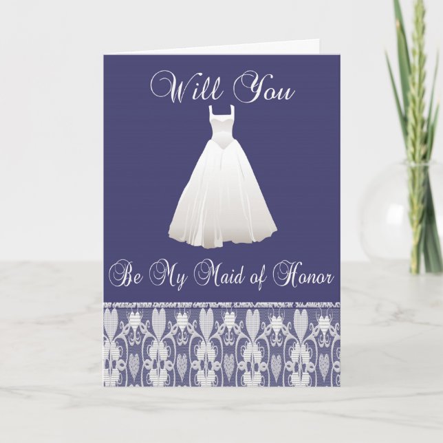 Convite Be My Maid of Honor Invitation in Blue with Lace (Frente)