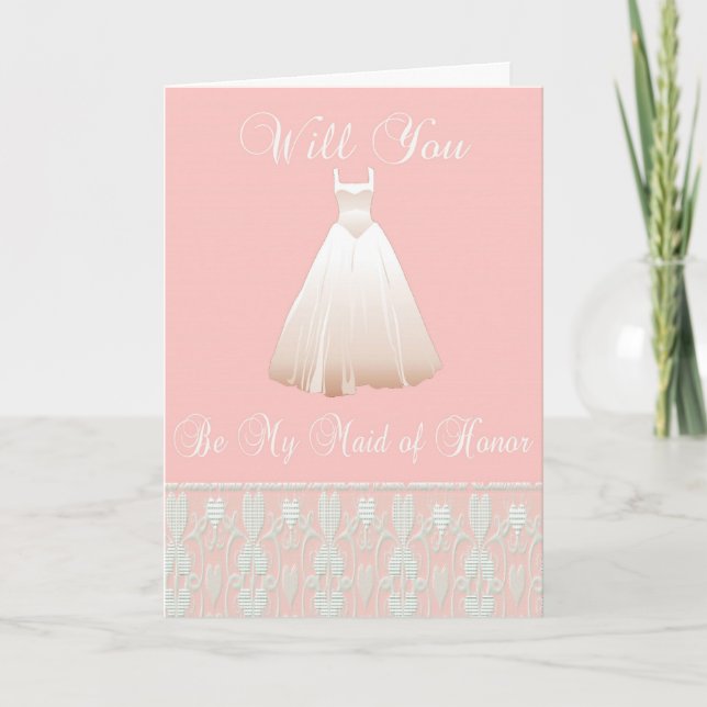 Convite Be My Maid of Honor Invitation in Pink with Lace (Frente)