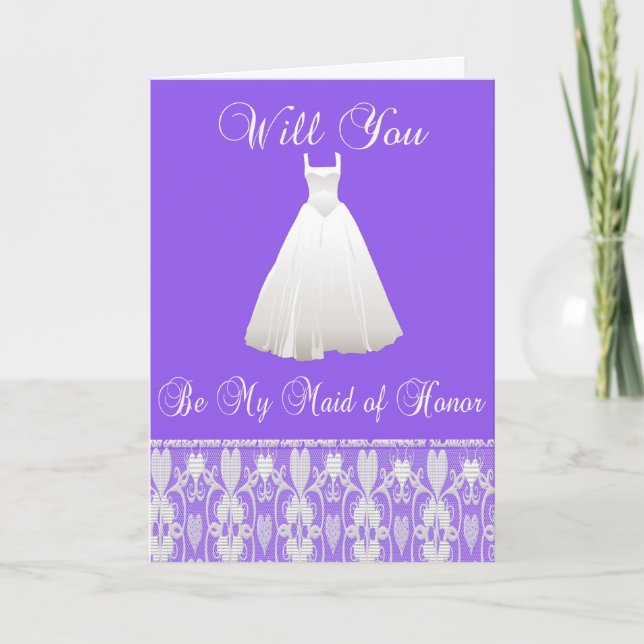 Convite Be My Maid of Honor Invitation With Lace in Purple (Frente)