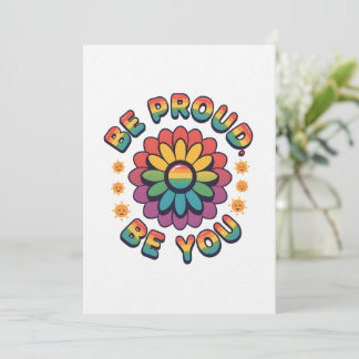 Convite Be Proud Be You – Retro Rainbow Flower Pride Quote