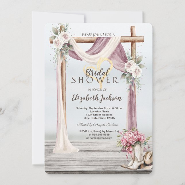 Convite Beach Arbor Cowboy Boots Hat Bridal Shower  (Frente)