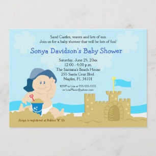 Convite Beach Baby Castle Boy Chá de fraldas 5x7