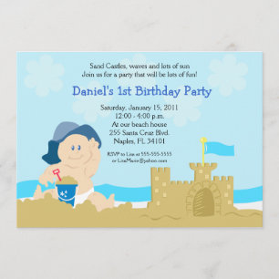 Convite Beach Baby Castle Boy Festa de aniversário 5x7