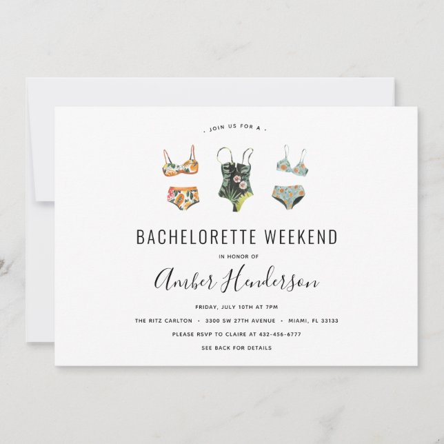 Convite Beach Bikini Bachelorette Itinerary (Frente)