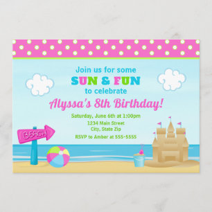 Convite Beach Birthday Invation Beach Party Girl