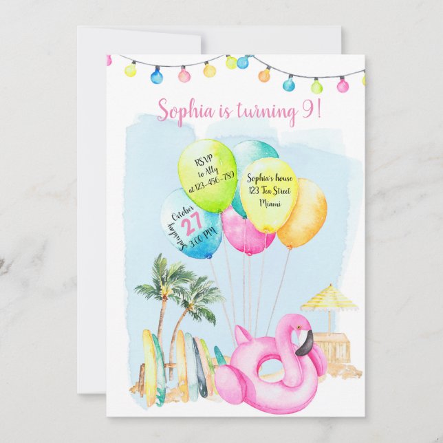Convite Beach Birthday Invitation, Beach Invitation (Frente)