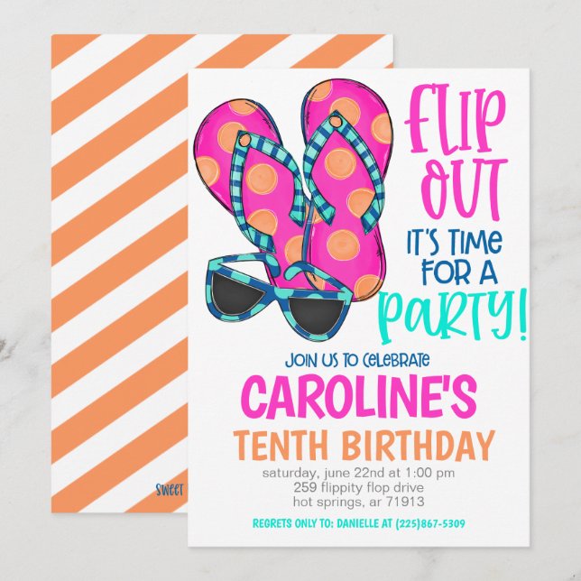 Convite Beach Birthday Party Invitation (Frente/Verso)