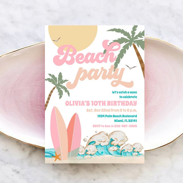 Convite Beach Birthday Party Invitation (Criador carregado)