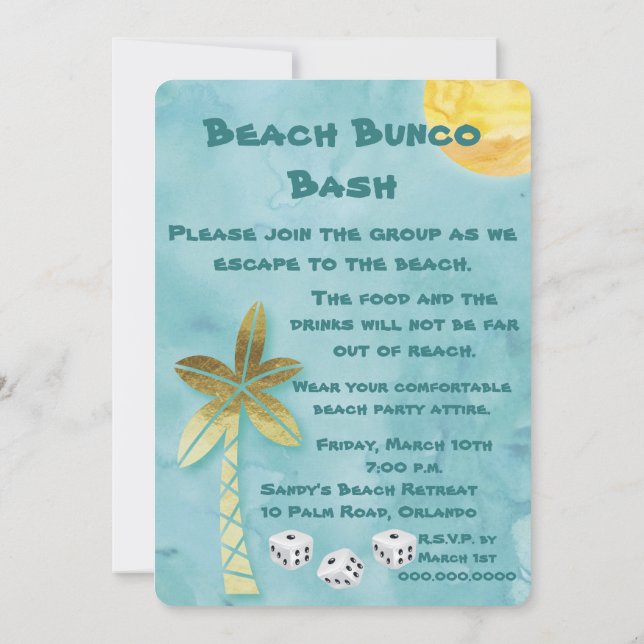 Convite Beach Bunco Bash (Verso)