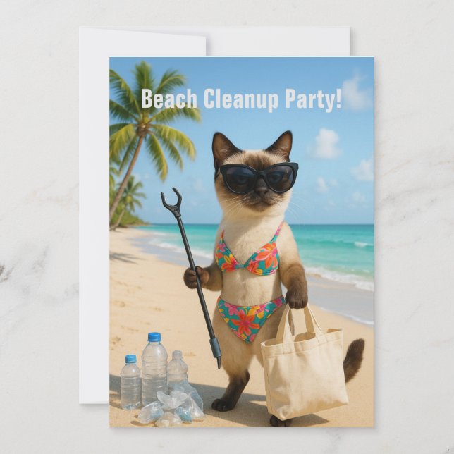 Convite Beach Cleanup Party with cat lovers Invitation  (Frente)