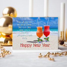 Convite Beach Drinks Happy New Year Message Cards