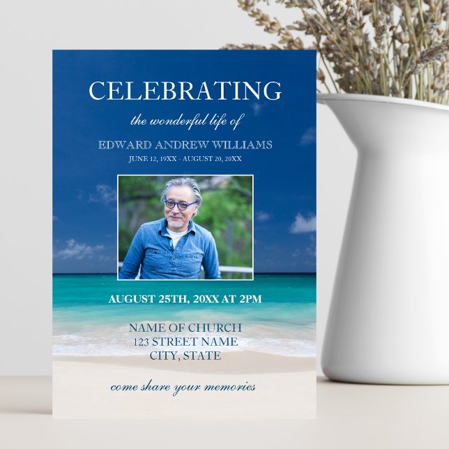 Convite Beach Funeral | Celebração da Foto da Vida (Beach Celebration of Life Invitation)