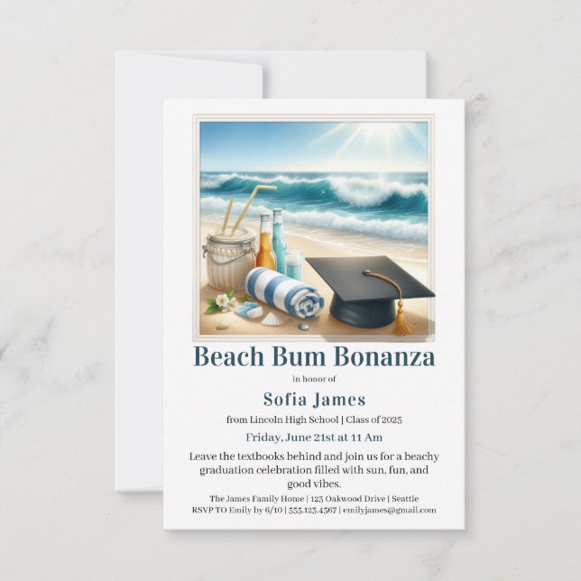 Convite Beach Graduation Party Invitation (Frente)