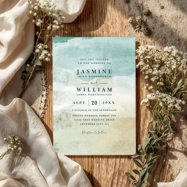 Convite Beach Ocean Destination Elegant QR Code Wedding (Criador carregado)