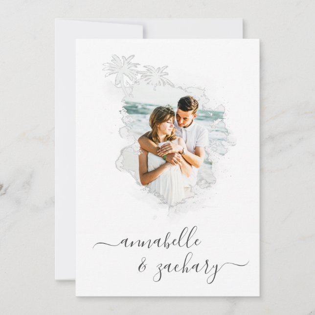 Convite ~* Beach Ocean PHOTO + RSVP + QR AR AR6 Wedes (Frente)