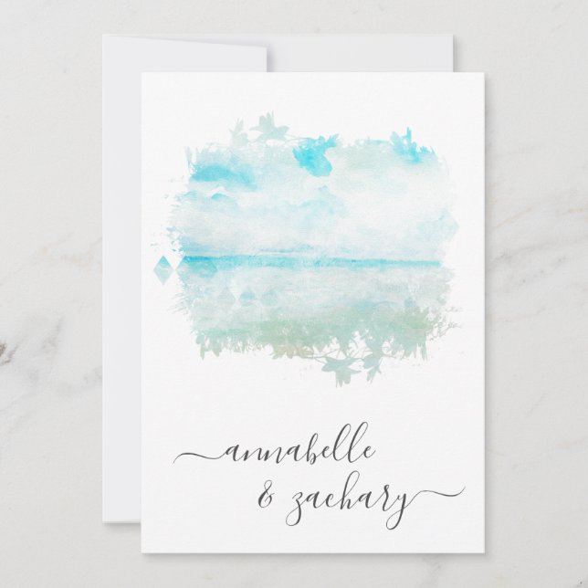 Convite *~* Beach Ocean Sea + RSVP - Casamento QR AR7 (Frente)