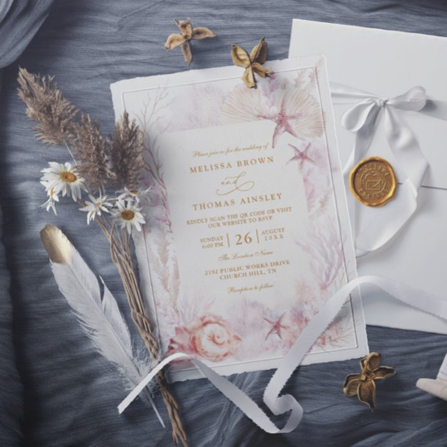 Convite Beach Ocean Wedding Tropical Chic QR Code Wedding (Criador carregado)