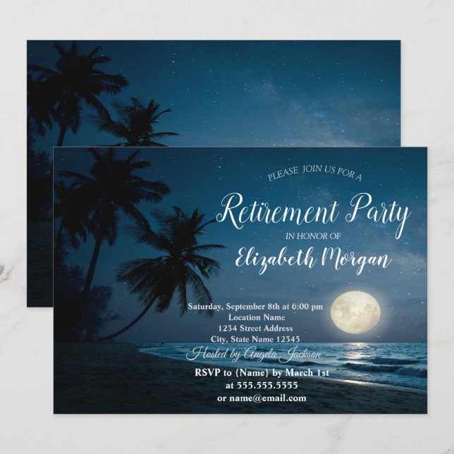 Convite Beach Palms Sunset Retirement Party (Frente/Verso)
