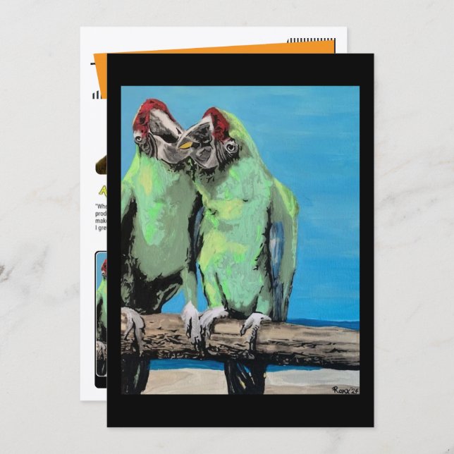 Convite ‘Beach Parrots’ Painting on a Small-Scale Print  (Frente/Verso)