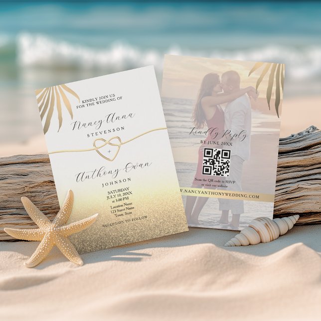 Convite Beach Photo Gold Wedding (Criador carregado)