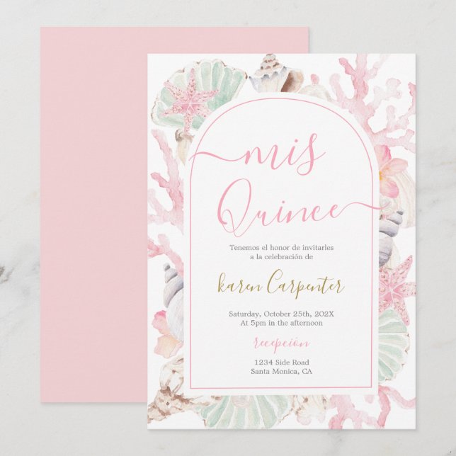 Convite Beach Quinceanera Invitation (Frente/Verso)
