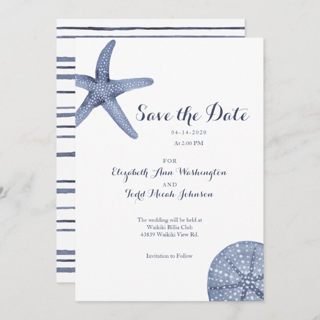Convite Beach Save the Date Watercolor Card (Frente/Verso)