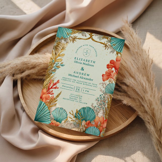 Convite Beach Seashell Botanical Wedding (Criador carregado)
