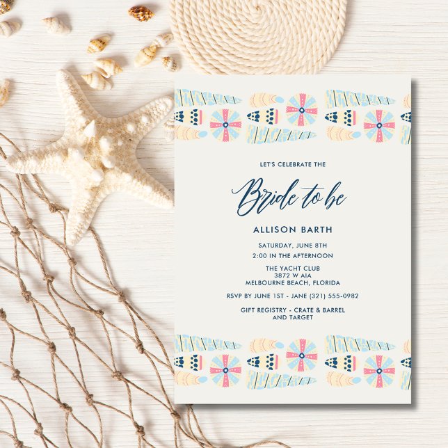 Convite Beach Seashell - Partido do Chá de panela Náutico (Beach Seashell Nautical Bridal Shower Party Invitation)