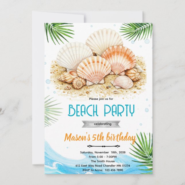Convite Beach seashell theme invitation (Frente)